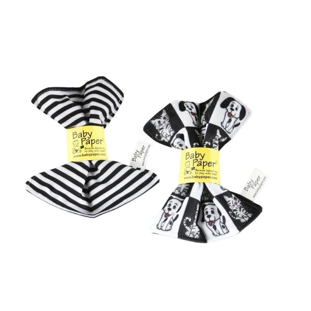 Baby Paper – 2 Pack of Crinkly, Sensory Toys, Black & White Stripe, Dog/Cat